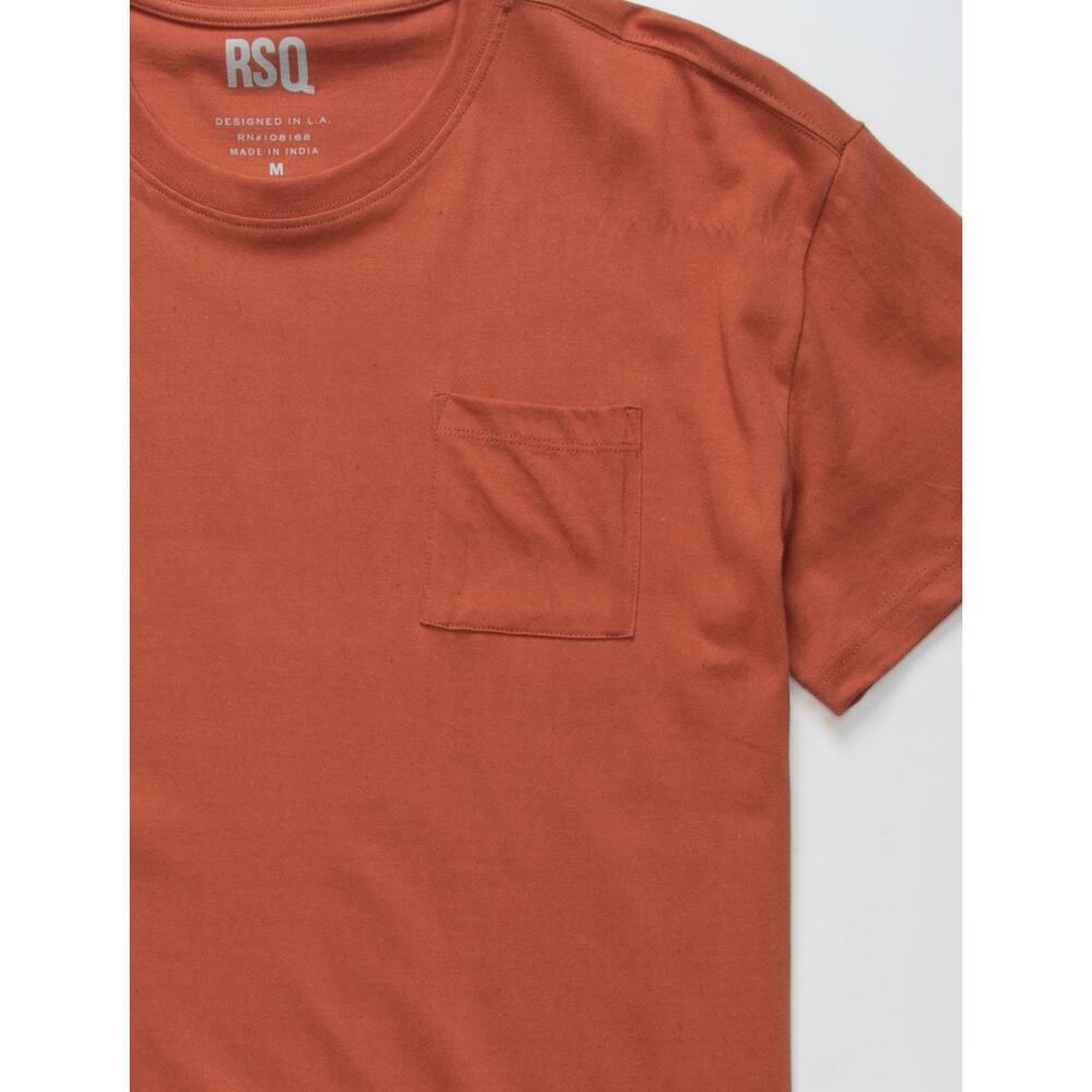 NWT RSQ Tillys Solid Men Mahogany Pocket Tee Crew Neck‎ Orange Cotton Causal